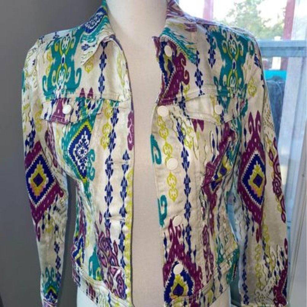 Beautiful Brightly Colored Aztec Denim Jacket - Sz PS